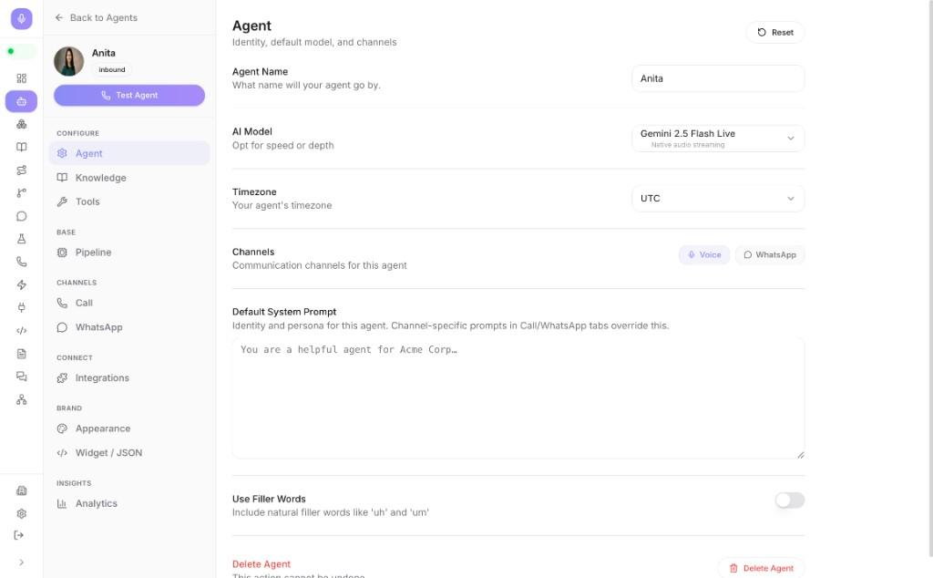 Configure AI employee prompts, voice, and tools